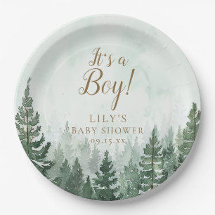 It's A Boy Rustic Pine Tree Forest Baby Shower Paper Plate