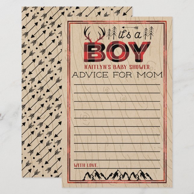 It's A Boy! Rustic Plaid Lumberjack Baby Advice (Front/Back)