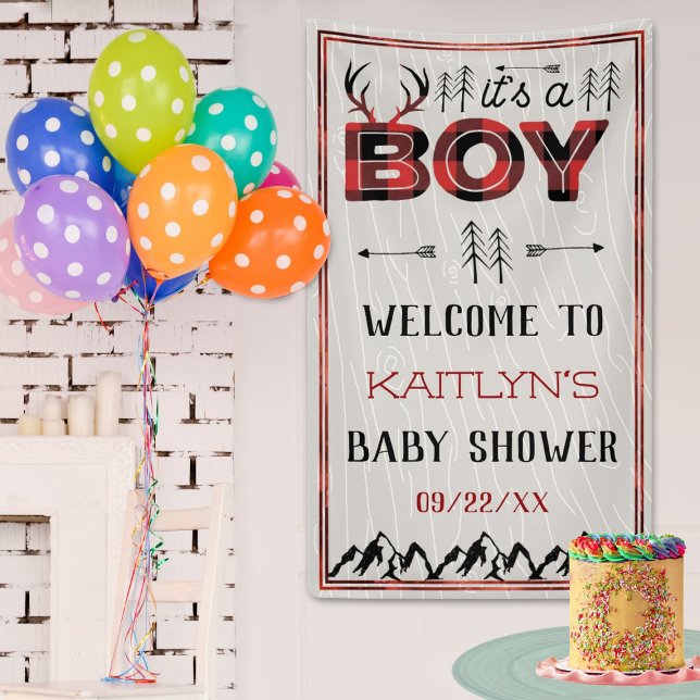 It's A Boy! Rustic Plaid Lumberjack Baby Shower Banner (Creator Uploaded)
