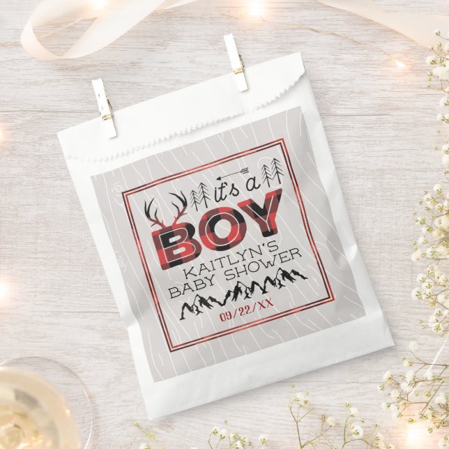 It's A Boy! Rustic Plaid Lumberjack Baby Shower Favour Bags (Clipped)