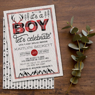 It's A Boy! Rustic Plaid Lumberjack Baby Shower Invitation
