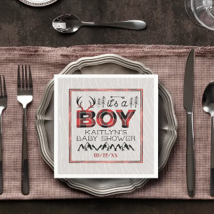 It's A Boy! Rustic Plaid Lumberjack Baby Shower Napkin