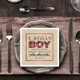 It's A Boy! Rustic Plaid Lumberjack Baby Shower Napkin