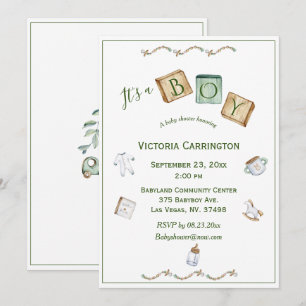 Its a Boy Rustic Watercolor Baby Invitation