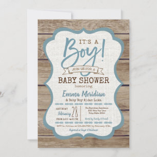 It's a Boy! Rustic Wood Baby Shower Invitation