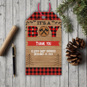 It's a boy Rustic Wood Plaid Baby Shower Gift Tags