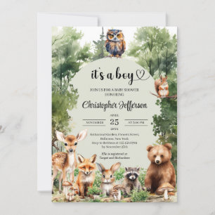 It's a boy rustic woodland animals baby shower invitation