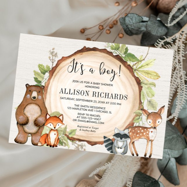 It's a boy rustic woodland animals baby shower invitation (Creator Uploaded)