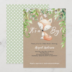 Its a Boy, Rustic,Woodland, Greenery, Baby Shower Invitation