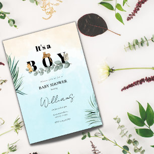 Its a boy safari animal baby shower invitation