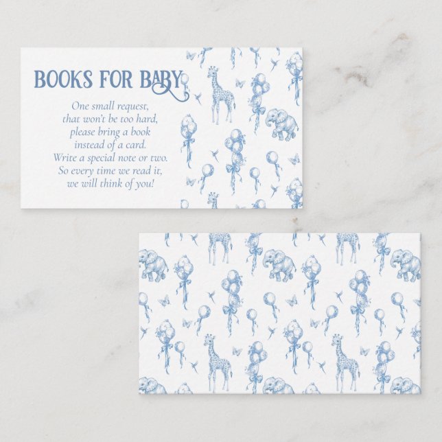 It's a Boy Safari Animal Blue Balloon Baby Shower Enclosure Card (Front/Back)