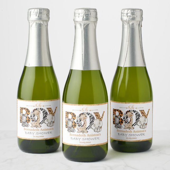 It's a Boy Safari Baby Shower Party Mini Sparkling Wine Label (Bottles)