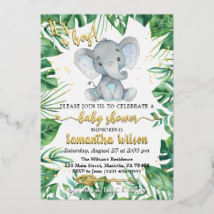 It's a Boy Safari Elephant Baby Shower Real Foil I