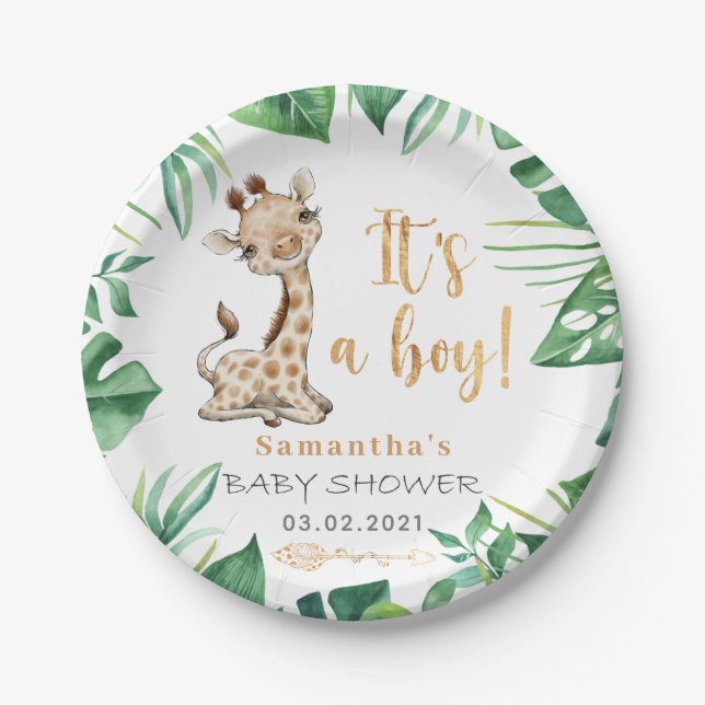 It's a Boy! Safari Giraffe Baby Shower Plate (Front)