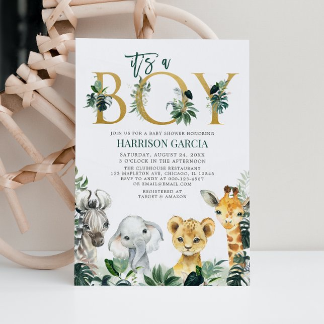 It's a Boy Safari Jungle Animals Baby Shower Invitation (Creator Uploaded)