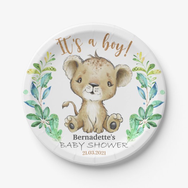 It's a Boy! Safari Lion  Baby Shower Plate (Front)