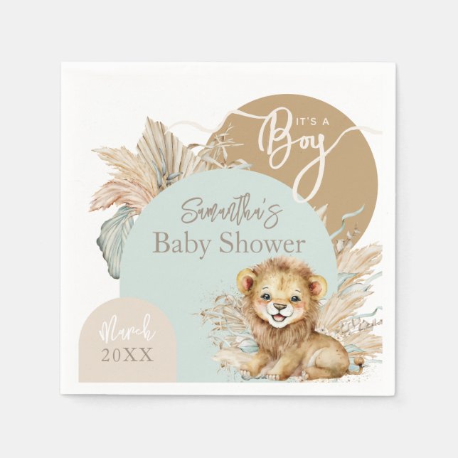 It's a boy Safari Theme Lion Baby Shower Napkin (Front)