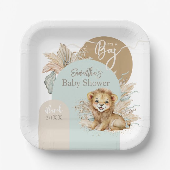 It's a boy Safari Theme Lion Baby Shower Paper Plate (Front)