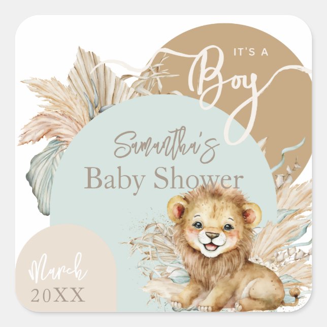 It's a boy Safari Theme Lion Baby Shower Square Sticker (Front)