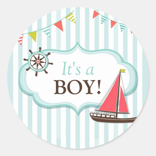 It's a Boy Sailing Boat Baby Shower Stickers (Front)
