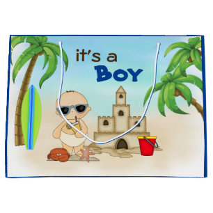 It's a Boy Sandcastle Surfboard Beach Baby Shower Large Gift Bag