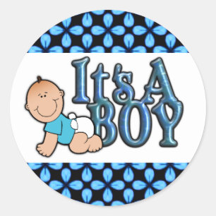 It's A Boy Shiny Blue Text w/Baby Sticker Sheet