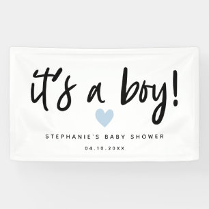 it's a boy simple blue heart baby shower banner