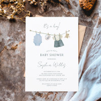 Its a Boy Simple Clothes Watercolor Baby Shower Po
