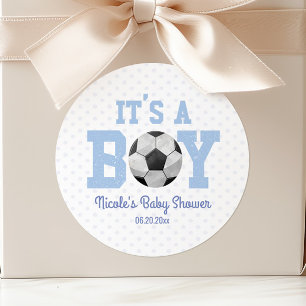 It's A Boy! Soccer Ball Baby Shower Party Favour Classic Round Sticker