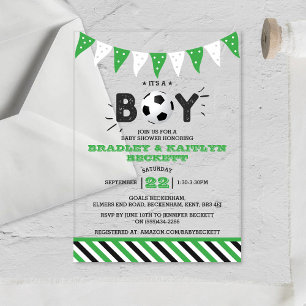 It's A Boy! Soccer Themed Co-ed Baby Shower Acrylic Invitations