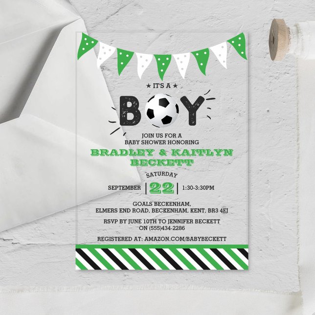 It's A Boy! Soccer Themed Co-ed Baby Shower Acrylic Invitations (Creator Uploaded)