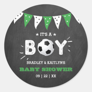 It's A Boy! Soccer Themed Co-ed Baby Shower Classic Round Sticker