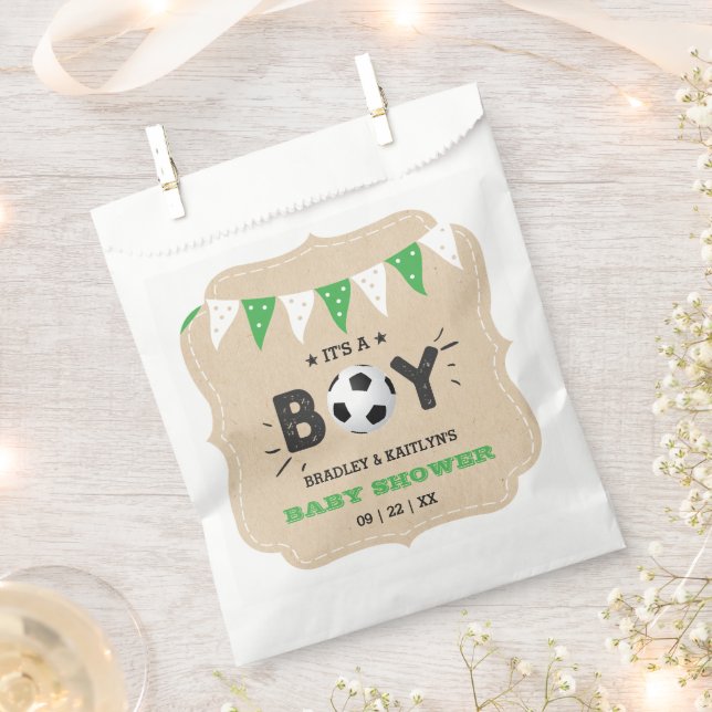 It's A Boy! Soccer Themed Co-ed Baby Shower Favour Bags (Clipped)