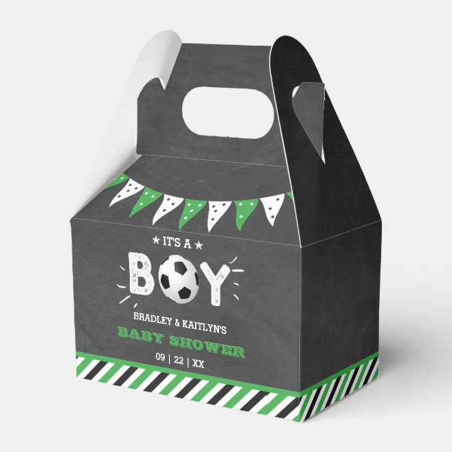 It's A Boy! Soccer Themed Co-ed Baby Shower Favour Box (Front Side)