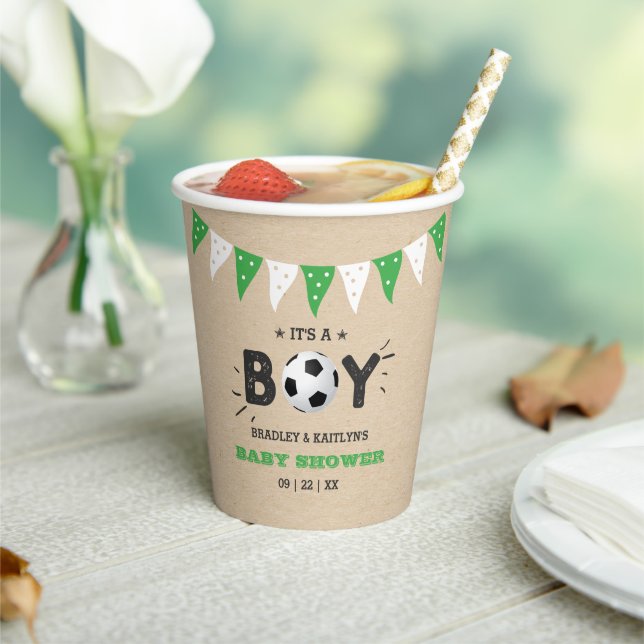 It's A Boy! Soccer Themed Co-ed Baby Shower Paper Cups (Insitu)