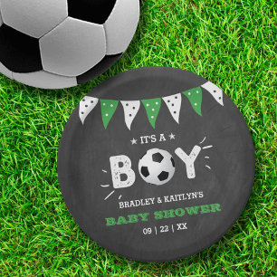 It's A Boy! Soccer Themed Co-ed Baby Shower Paper Plate