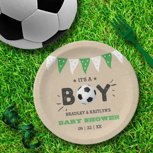 It's A Boy! Soccer Themed Co-ed Baby Shower Paper Plate