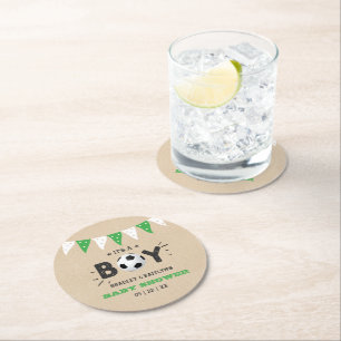 It's A Boy! Soccer Themed Co-ed Baby Shower Round Paper Coaster