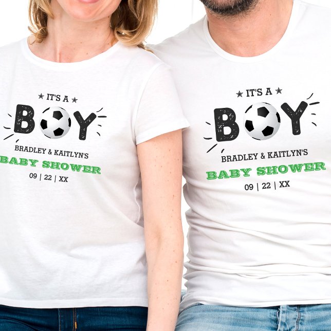 It's A Boy! Soccer Themed Co-ed Baby Shower T-Shirt (Creator Uploaded)