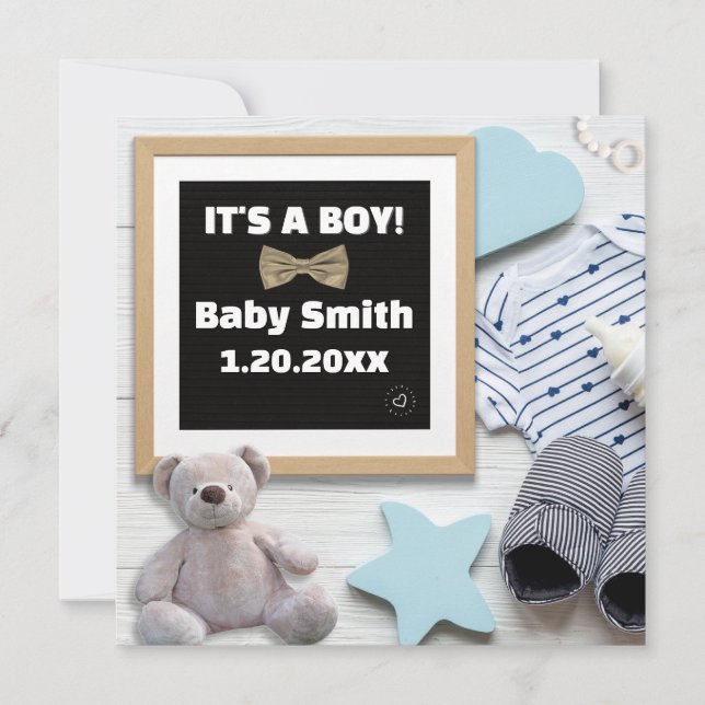 It's A Boy Social Media, flat lay blue Pregnancy Announcement (Front)