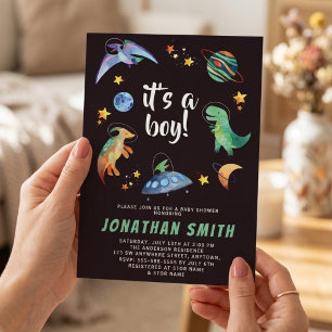 It's a Boy Space Dinosaur Galaxy Baby Shower Party Invitation