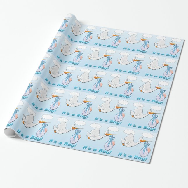 It's a Boy Stork Baby Shower Wrapping Paper (Unrolled)