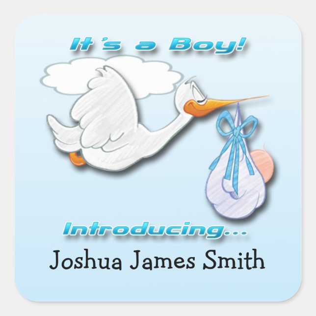 It's a Boy Stork Birth Announcement envelope seal (Front)