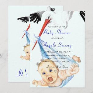 It's a Boy Stork Carrying Baby Shower Invitation