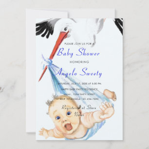 It's a Boy Sweet Stork Baby Boy Shower Invitation