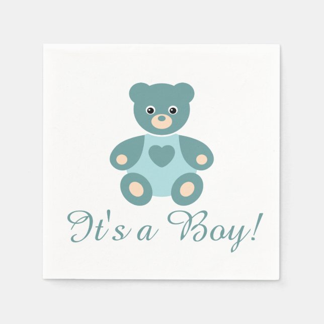 It's a Boy Teddy Bear Announcement Napkins Set (Front)