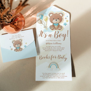 It's a Boy Teddy Bear Baby Shower All In One Invitation
