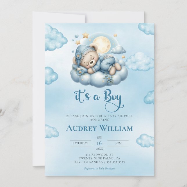 It's A Boy Teddy Bear Baby Shower Invitation (Front)