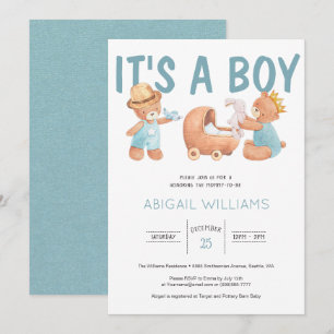 It's a Boy Teddy Bear Baby Shower Invitation