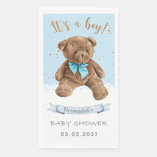 It's a boy! Teddy Bear Baby Shower Napkin (Front)